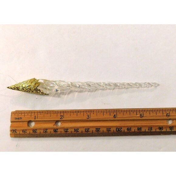 Set of 3 Vintage Icicle Ornaments Gold Metal Top Christmas Holiday Tree 6 Inch - Picture 4 of 5